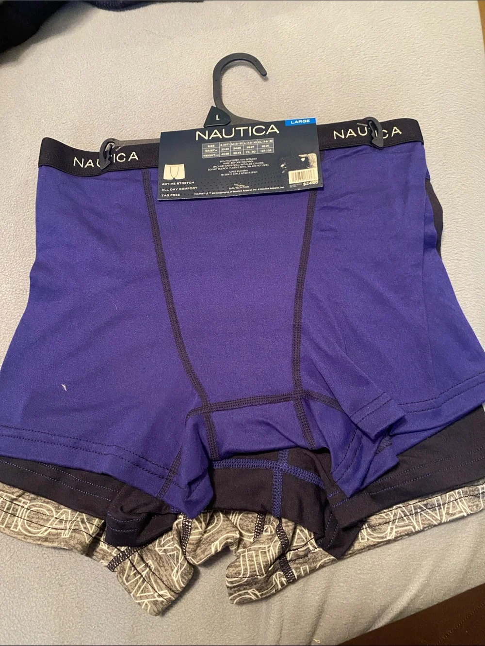 Nautica Boys Gray Logo Performance Boxer Briefs with Navy Waistband - 3 Pack